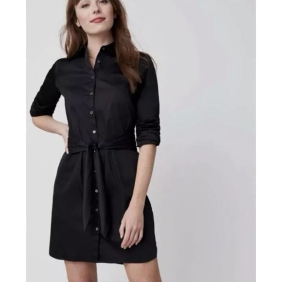 UNTUCKit Dresses & Skirts - UNTUCKit Angelina Shirt Dress Size 8 Black Button Front Tie‎ Stretch Pockets